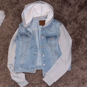 Denim and Gray Hooded Jean Jacket